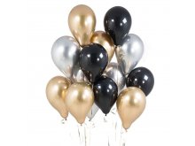 Balionų puokštė - 14 balionų - juoda, sidabrinė ir auksinė